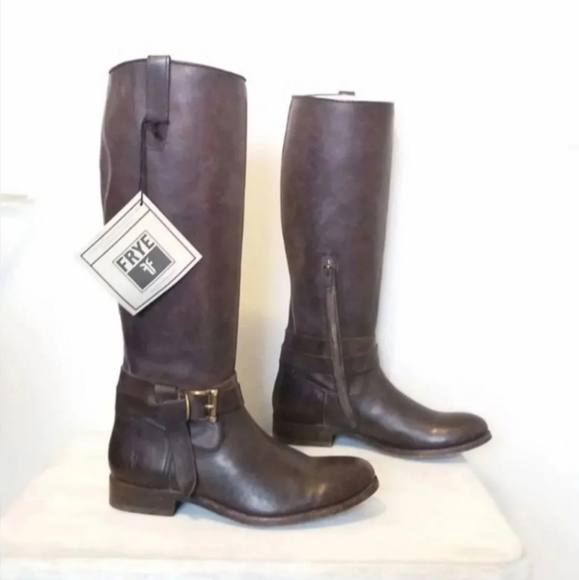 Frye 7 melissa knot tall leather boots dark brown zip pull riding - Picture 2 of 8